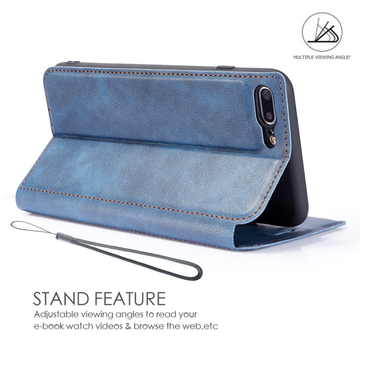 Retro Simple Ultra-thin Magnetic Leather Case for iPhone 7 Plus / 8 Plus, with Holder & Card Slots & Lanyard