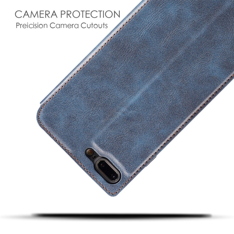 Retro Simple Ultra-thin Magnetic Leather Case for iPhone 7 Plus / 8 Plus, with Holder & Card Slots & Lanyard