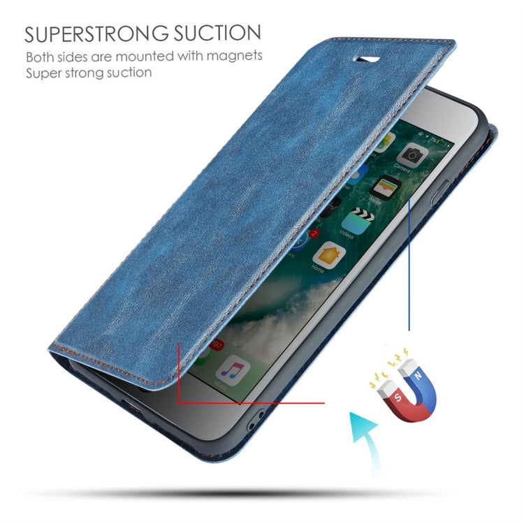 Retro Simple Ultra-thin Magnetic Leather Case for iPhone 7 Plus / 8 Plus, with Holder & Card Slots & Lanyard