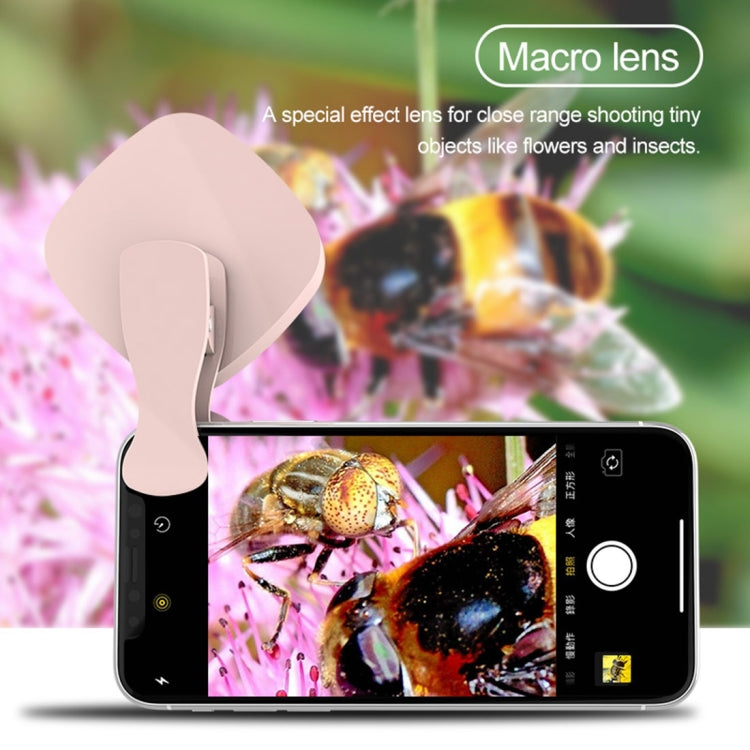 RK27 Mini LED 9 Modes 4600K Beauty Selfie Clip Fill Light with HD 3 in 1 Fisheye / Wide Angle / Macro Lens Phone Camera, Compatible with IOS and Android, for Live Broadcast, Live Stream, Beauty Selfie, etc(Pink)
