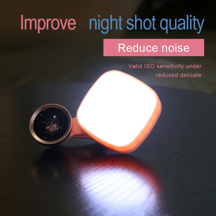 RK27 Mini LED 9 Modes 4600K Beauty Selfie Clip Fill Light with HD 3 in 1 Fisheye / Wide Angle / Macro Lens Phone Camera, Compatible with IOS and Android, for Live Broadcast, Live Stream, Beauty Selfie, etc(Pink)