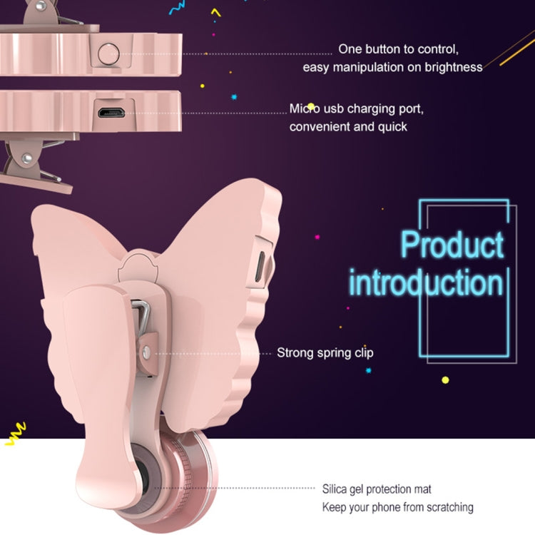 RK29 Butterfly Shape 126-LED 9 Levels Selfie Clip Fill Light with 3 in 1 Fisheye / Wide Angle / Macro Lens, Compatible with IOS and Android, for Live Broadcast, Live Stream, Beauty Selfie, etc (Green)