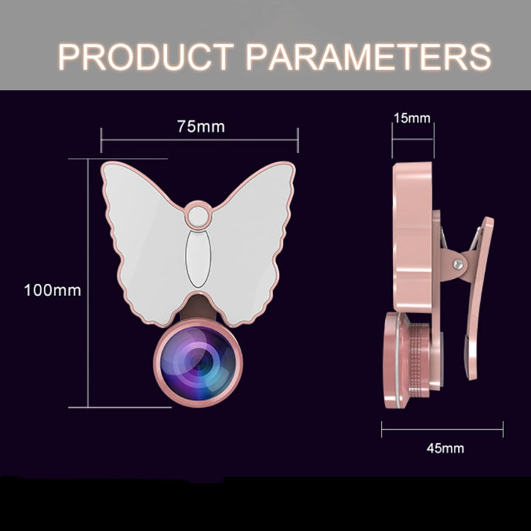 RK29 Butterfly Shape 126-LED 9 Levels Selfie Clip Fill Light with 3 in 1 Fisheye / Wide Angle / Macro Lens, Compatible with IOS and Android, for Live Broadcast, Live Stream, Beauty Selfie, etc (Green)