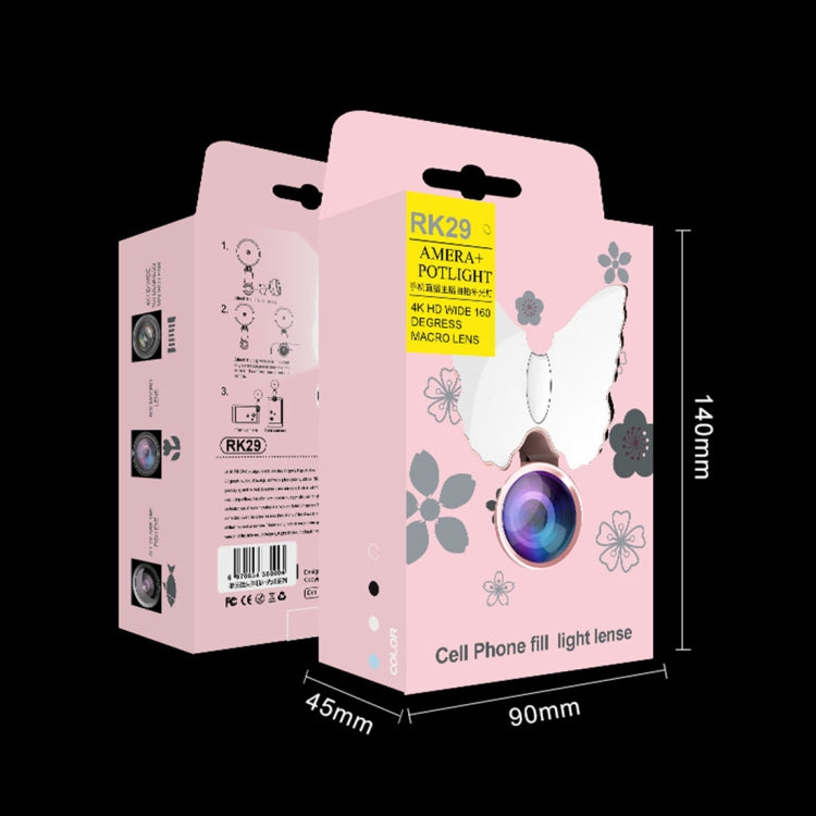 RK29 Butterfly Shape 126-LED 9 Levels Selfie Clip Fill Light with 3 in 1 Fisheye / Wide Angle / Macro Lens, Compatible with IOS and Android, for Live Broadcast, Live Stream, Beauty Selfie, etc (Green)