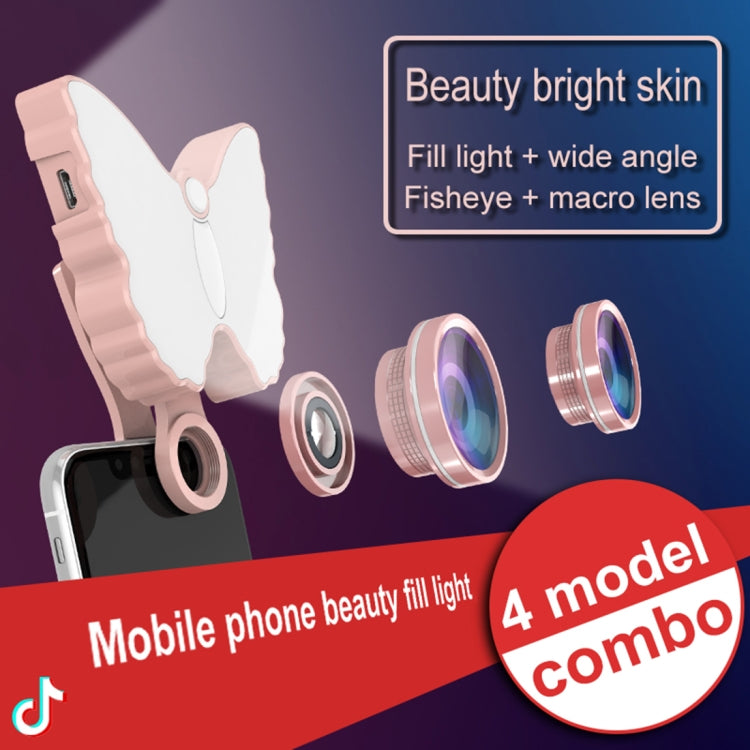 RK29 Butterfly Shape 126-LED 9 Levels Selfie Clip Fill Light with 3 in 1 Fisheye / Wide Angle / Macro Lens, Compatible with IOS and Android, for Live Broadcast, Live Stream, Beauty Selfie, etc (Green)