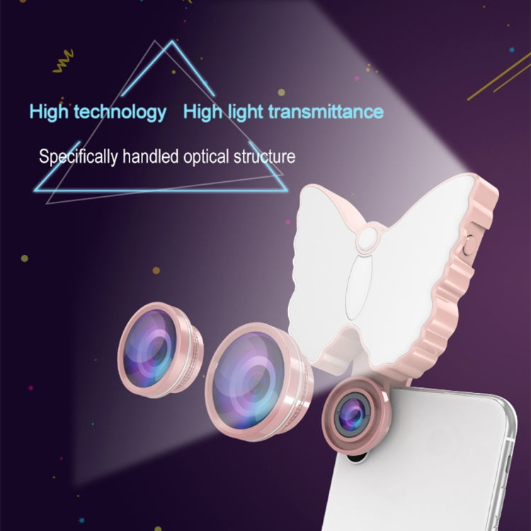 RK29 Butterfly Shape 126-LED 9 Levels Selfie Clip Fill Light with 3 in 1 Fisheye / Wide Angle / Macro Lens, Compatible with IOS and Android, for Live Broadcast, Live Stream, Beauty Selfie, etc (Green)