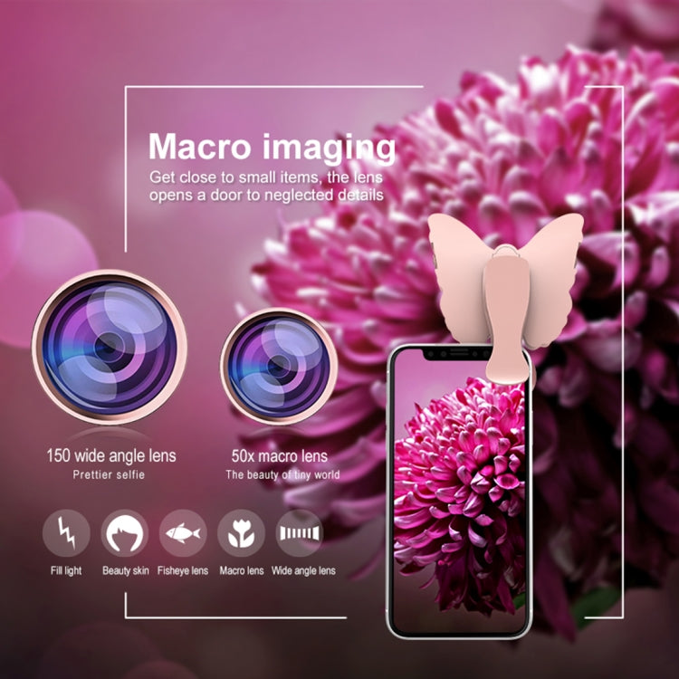 RK29 Butterfly Shape 126-LED 9 Levels Selfie Clip Fill Light with 3 in 1 Fisheye / Wide Angle / Macro Lens, Compatible with IOS and Android, for Live Broadcast, Live Stream, Beauty Selfie, etc (Green)