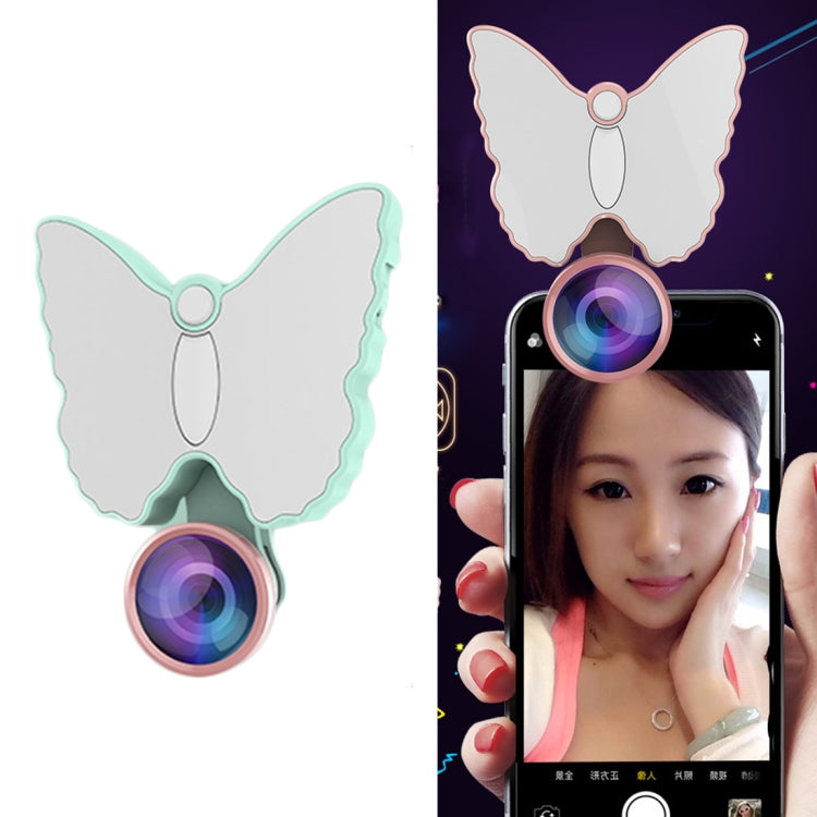 RK29 Butterfly Shape 126-LED 9 Levels Selfie Clip Fill Light with 3 in 1 Fisheye / Wide Angle / Macro Lens, Compatible with IOS and Android, for Live Broadcast, Live Stream, Beauty Selfie, etc (Green)
