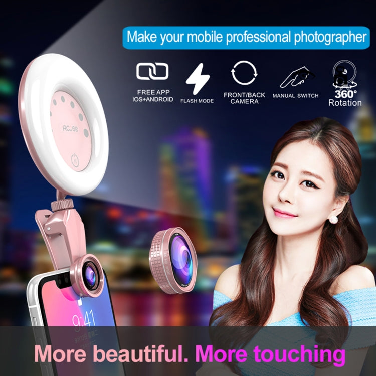 RK32 Beauty 52-LED Touch Sensor APP Control Selfie Clip Flash Fill Light with HD 4K Wide Angle / 20X Macro Lens, For Live Broadcast, Live Stream, Beauty Selfie, etc
