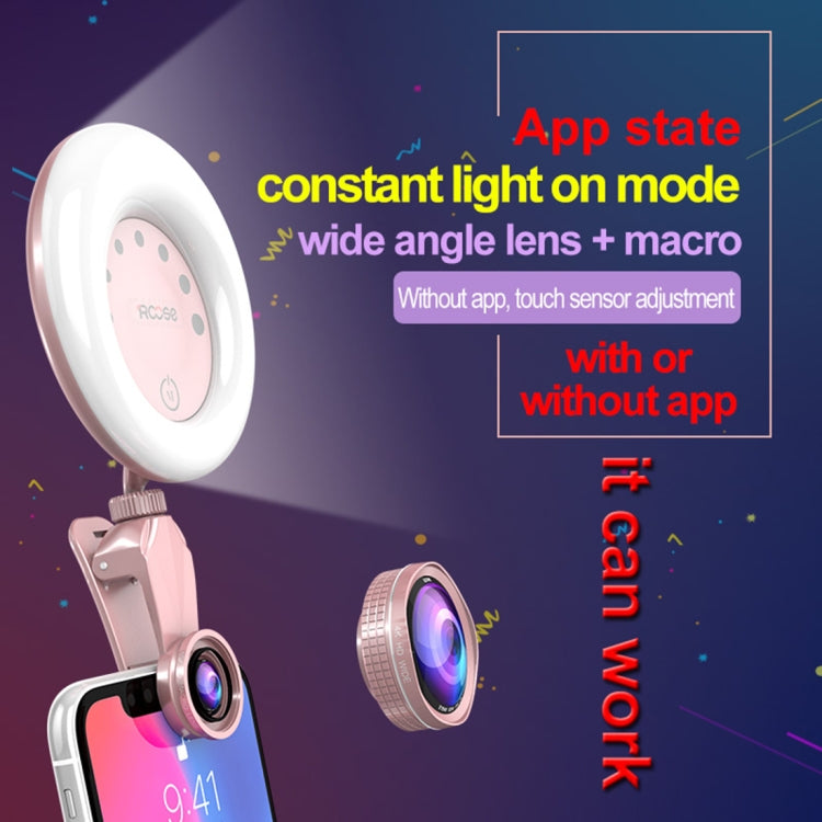 RK32 Beauty 52-LED Touch Sensor APP Control Selfie Clip Flash Fill Light with HD 4K Wide Angle / 20X Macro Lens, For Live Broadcast, Live Stream, Beauty Selfie, etc
