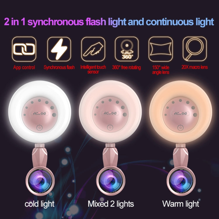 RK32 Beauty 52-LED Touch Sensor APP Control Selfie Clip Flash Fill Light with HD 4K Wide Angle / 20X Macro Lens, For Live Broadcast, Live Stream, Beauty Selfie, etc