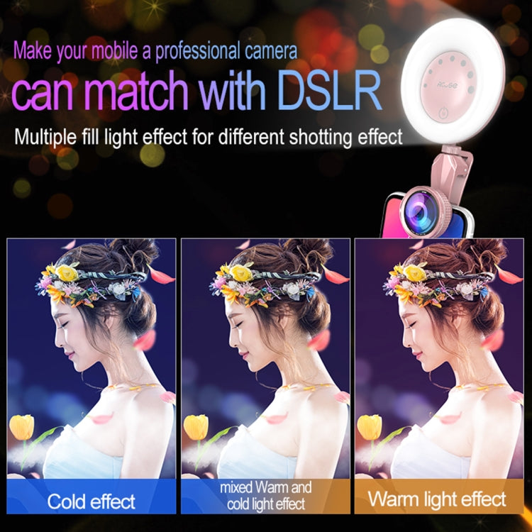 RK32 Beauty 52-LED Touch Sensor APP Control Selfie Clip Flash Fill Light with HD 4K Wide Angle / 20X Macro Lens, For Live Broadcast, Live Stream, Beauty Selfie, etc