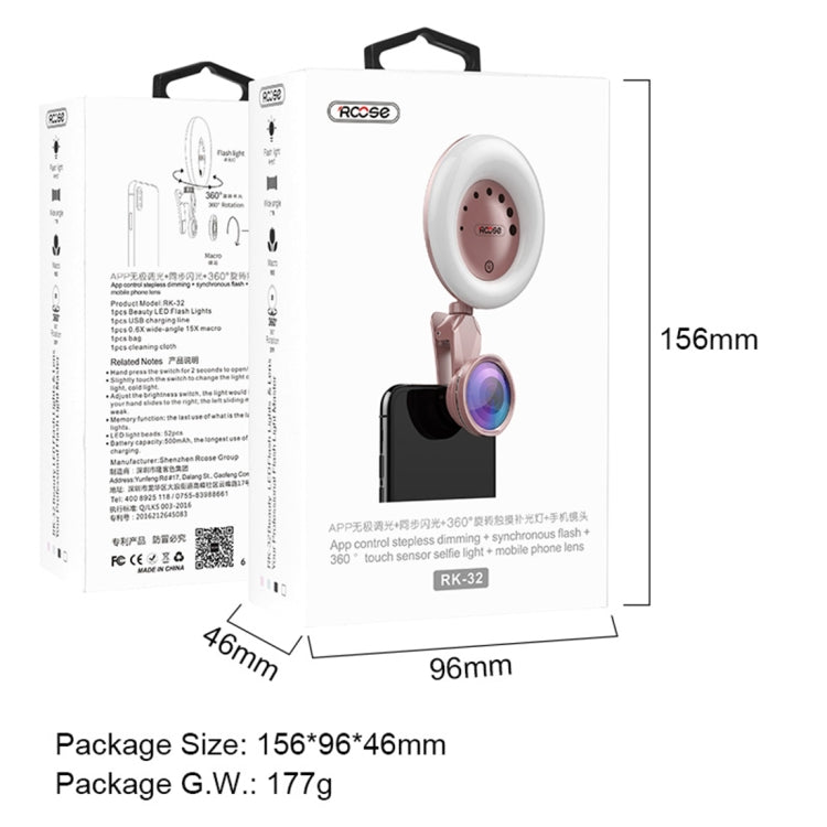RK32 Beauty 52-LED Touch Sensor APP Control Selfie Clip Flash Fill Light with HD 4K Wide Angle / 20X Macro Lens, For Live Broadcast, Live Stream, Beauty Selfie, etc