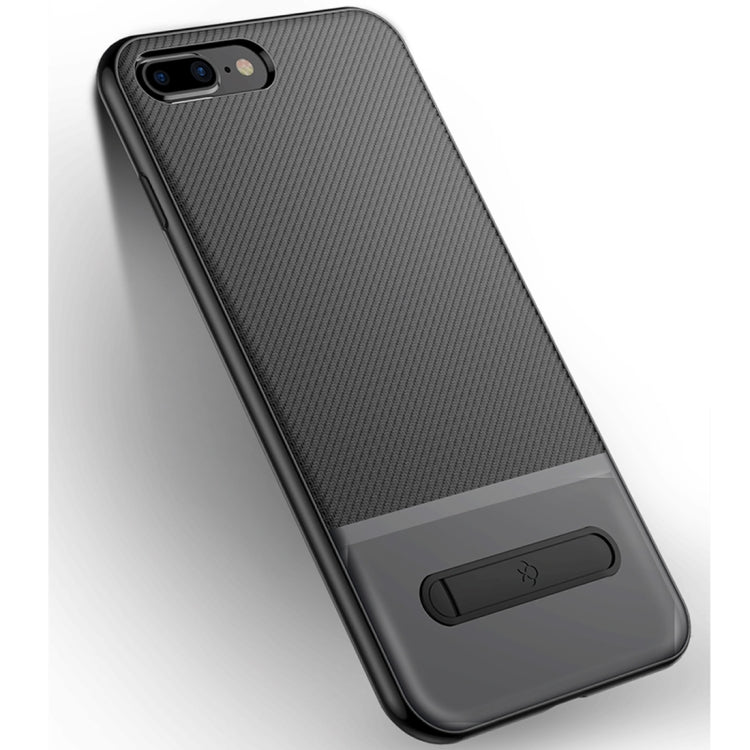 TOTUDESIGN For iPhone 8 Plus & 7 Plus TPU + PC Twill Texture Anti-slip Protective Back Cover Case With Magnetic Metal Ring Holder(Gold)