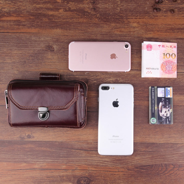 5.1-6 inch 007 Universal Crazy Horse Texture Cowhide Cross Section Plug-in Card Waist Bag, For iPhone, Samsung, Sony, Huawei, Meizu, Lenovo, ASUS, Oneplus, Xiaomi, Cubot, Ulefone, Letv, DOOGEE, Vkworld, and other Smartphones (Brown)