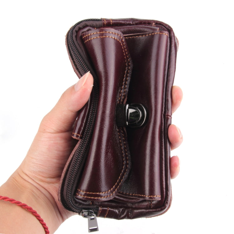5.1-6 inch 007 Universal Crazy Horse Texture Cowhide Cross Section Plug-in Card Waist Bag, For iPhone, Samsung, Sony, Huawei, Meizu, Lenovo, ASUS, Oneplus, Xiaomi, Cubot, Ulefone, Letv, DOOGEE, Vkworld, and other Smartphones (Brown)