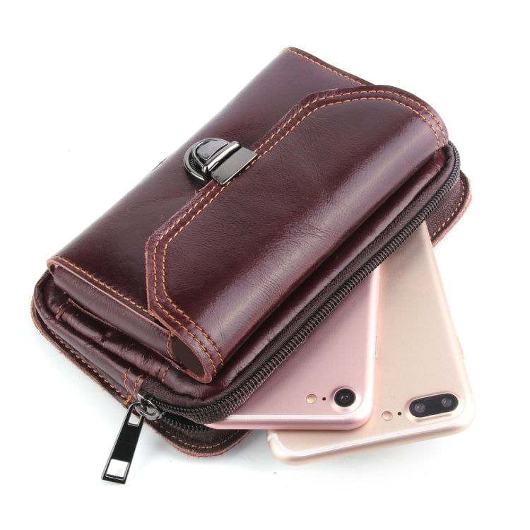5.1-6 inch 007 Universal Crazy Horse Texture Cowhide Cross Section Plug-in Card Waist Bag, For iPhone, Samsung, Sony, Huawei, Meizu, Lenovo, ASUS, Oneplus, Xiaomi, Cubot, Ulefone, Letv, DOOGEE, Vkworld, and other Smartphones (Brown)