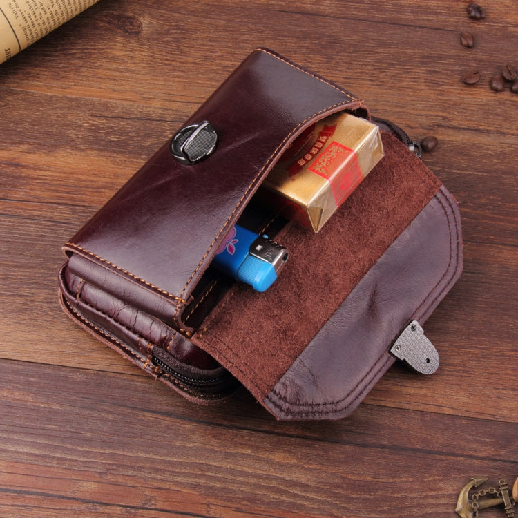 5.1-6 inch 007 Universal Crazy Horse Texture Cowhide Cross Section Plug-in Card Waist Bag, For iPhone, Samsung, Sony, Huawei, Meizu, Lenovo, ASUS, Oneplus, Xiaomi, Cubot, Ulefone, Letv, DOOGEE, Vkworld, and other Smartphones (Brown)
