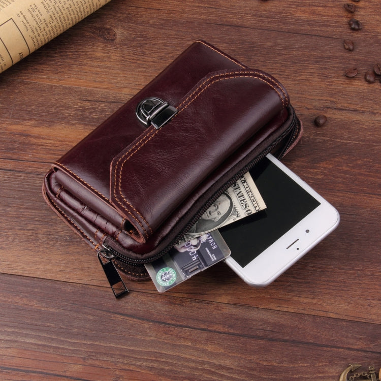 5.1-6 inch 007 Universal Crazy Horse Texture Cowhide Cross Section Plug-in Card Waist Bag, For iPhone, Samsung, Sony, Huawei, Meizu, Lenovo, ASUS, Oneplus, Xiaomi, Cubot, Ulefone, Letv, DOOGEE, Vkworld, and other Smartphones (Brown)