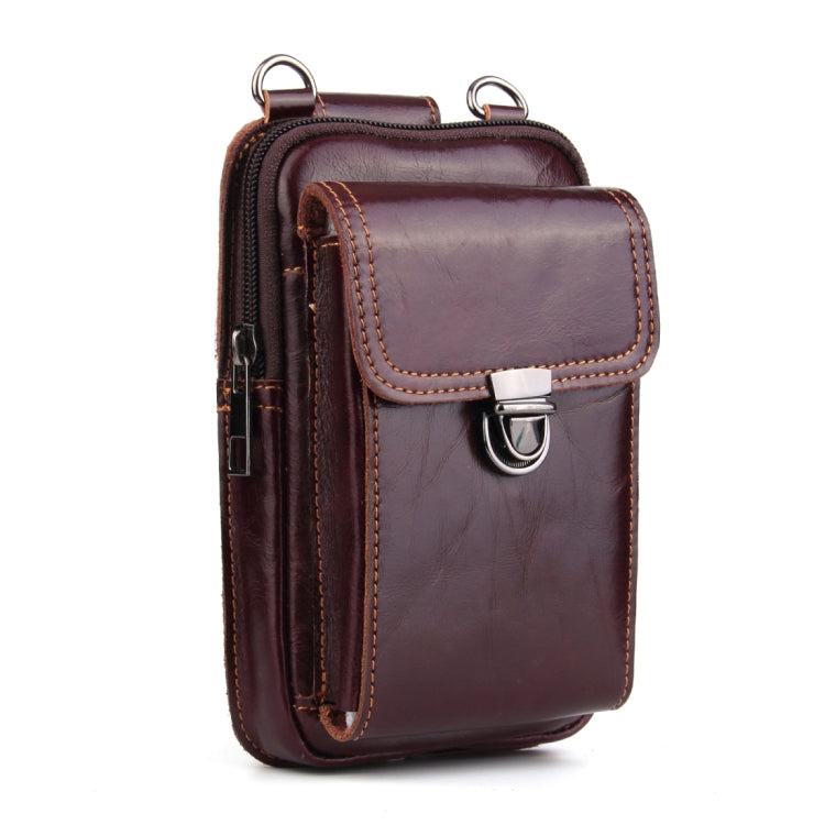 5.1-6.3 inch 008 Universal Crazy Horse Texture Cowhide Vertical Section Waist Bag with Oblique Lanyard, For iPhone,Samsung, Sony, Huawei, Meizu, Lenovo, ASUS, Cubot, Oneplus, Xiaomi, Ulefone, Letv, DOOGEE, Vkworld, and other Smartphones (Brown)