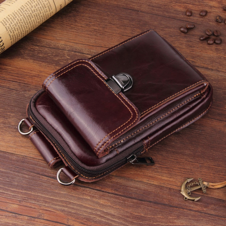 5.1-6.3 inch 008 Universal Crazy Horse Texture Cowhide Vertical Section Waist Bag with Oblique Lanyard, For iPhone,Samsung, Sony, Huawei, Meizu, Lenovo, ASUS, Cubot, Oneplus, Xiaomi, Ulefone, Letv, DOOGEE, Vkworld, and other Smartphones (Brown)