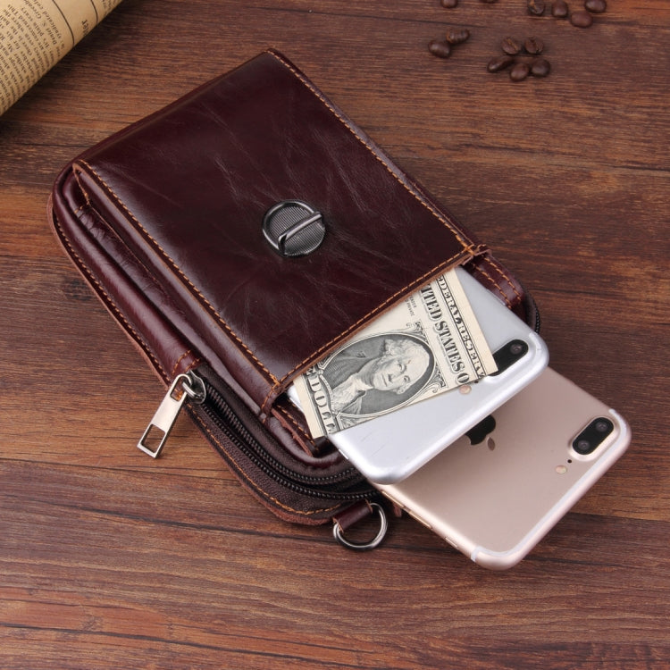 5.1-6.3 inch 008 Universal Crazy Horse Texture Cowhide Vertical Section Waist Bag with Oblique Lanyard, For iPhone,Samsung, Sony, Huawei, Meizu, Lenovo, ASUS, Cubot, Oneplus, Xiaomi, Ulefone, Letv, DOOGEE, Vkworld, and other Smartphones (Brown)