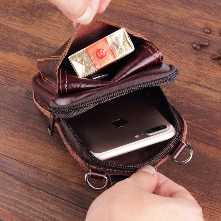 5.1-6.3 inch 008 Universal Crazy Horse Texture Cowhide Vertical Section Waist Bag with Oblique Lanyard, For iPhone,Samsung, Sony, Huawei, Meizu, Lenovo, ASUS, Cubot, Oneplus, Xiaomi, Ulefone, Letv, DOOGEE, Vkworld, and other Smartphones (Brown)