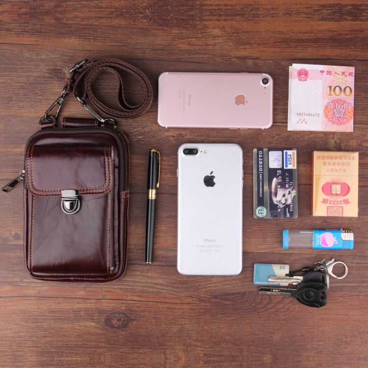 5.1-6.3 inch 008 Universal Crazy Horse Texture Cowhide Vertical Section Waist Bag with Oblique Lanyard, For iPhone,Samsung, Sony, Huawei, Meizu, Lenovo, ASUS, Cubot, Oneplus, Xiaomi, Ulefone, Letv, DOOGEE, Vkworld, and other Smartphones (Brown)