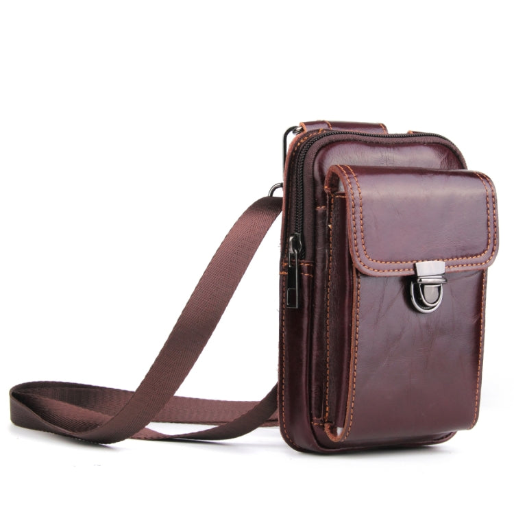 5.1-6.3 inch 008 Universal Crazy Horse Texture Cowhide Vertical Section Waist Bag with Oblique Lanyard, For iPhone,Samsung, Sony, Huawei, Meizu, Lenovo, ASUS, Cubot, Oneplus, Xiaomi, Ulefone, Letv, DOOGEE, Vkworld, and other Smartphones (Brown)