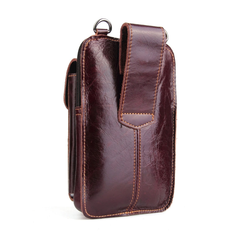 5.1-6.3 inch 008 Universal Crazy Horse Texture Cowhide Vertical Section Waist Bag with Oblique Lanyard, For iPhone,Samsung, Sony, Huawei, Meizu, Lenovo, ASUS, Cubot, Oneplus, Xiaomi, Ulefone, Letv, DOOGEE, Vkworld, and other Smartphones (Brown)