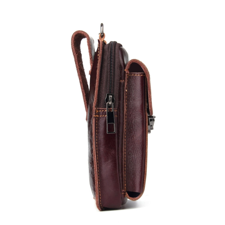 5.1-6.3 inch 008 Universal Crazy Horse Texture Cowhide Vertical Section Waist Bag with Oblique Lanyard, For iPhone,Samsung, Sony, Huawei, Meizu, Lenovo, ASUS, Cubot, Oneplus, Xiaomi, Ulefone, Letv, DOOGEE, Vkworld, and other Smartphones (Brown)