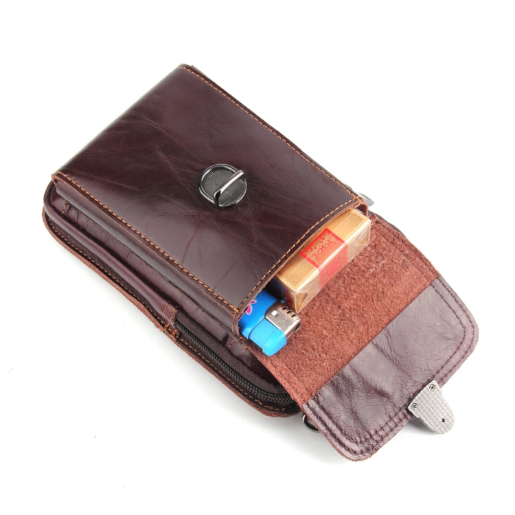 5.1-6.3 inch 008 Universal Crazy Horse Texture Cowhide Vertical Section Waist Bag with Oblique Lanyard, For iPhone,Samsung, Sony, Huawei, Meizu, Lenovo, ASUS, Cubot, Oneplus, Xiaomi, Ulefone, Letv, DOOGEE, Vkworld, and other Smartphones (Brown)