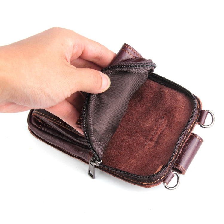 5.1-6.3 inch 008 Universal Crazy Horse Texture Cowhide Vertical Section Waist Bag with Oblique Lanyard, For iPhone,Samsung, Sony, Huawei, Meizu, Lenovo, ASUS, Cubot, Oneplus, Xiaomi, Ulefone, Letv, DOOGEE, Vkworld, and other Smartphones (Brown)