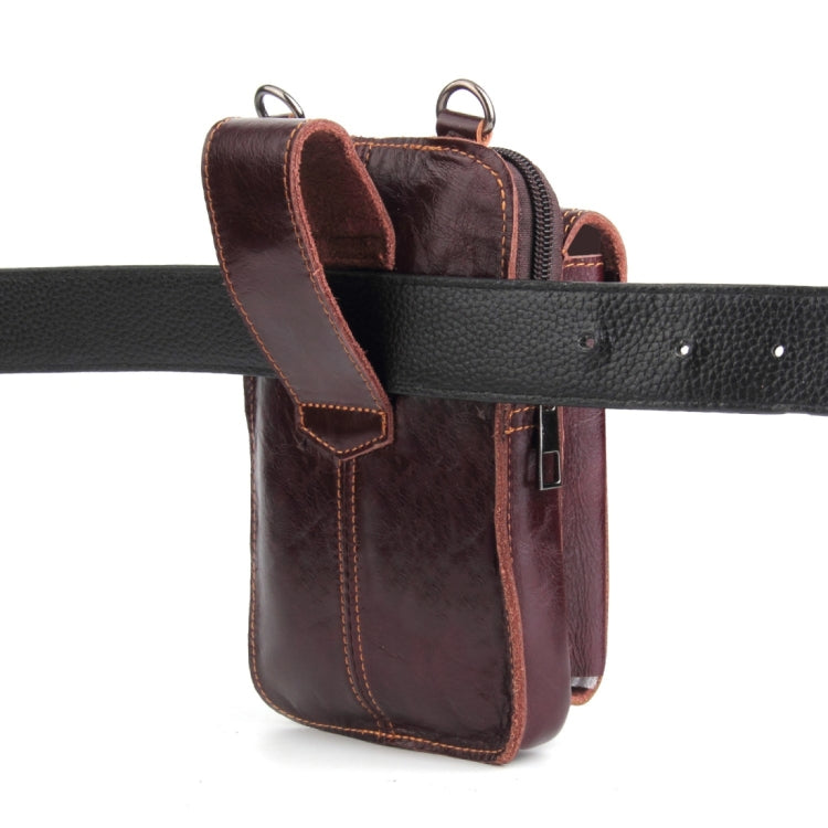 5.1-6.3 inch 008 Universal Crazy Horse Texture Cowhide Vertical Section Waist Bag with Oblique Lanyard, For iPhone,Samsung, Sony, Huawei, Meizu, Lenovo, ASUS, Cubot, Oneplus, Xiaomi, Ulefone, Letv, DOOGEE, Vkworld, and other Smartphones (Brown)