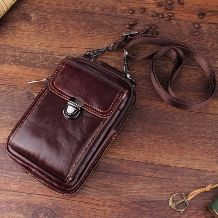 5.1-6.3 inch 008 Universal Crazy Horse Texture Cowhide Vertical Section Waist Bag with Oblique Lanyard, For iPhone,Samsung, Sony, Huawei, Meizu, Lenovo, ASUS, Cubot, Oneplus, Xiaomi, Ulefone, Letv, DOOGEE, Vkworld, and other Smartphones (Brown)