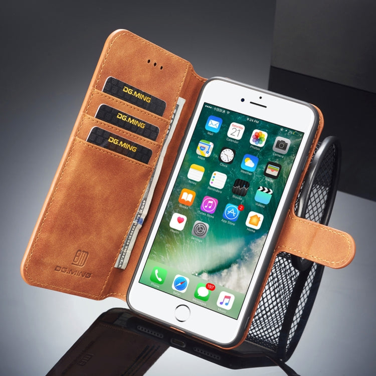 DG.MING Retro Oil Side Horizontal Flip Case for iPhone 8 Plus & 7 Plus, with Holder & Card Slots & Wallet