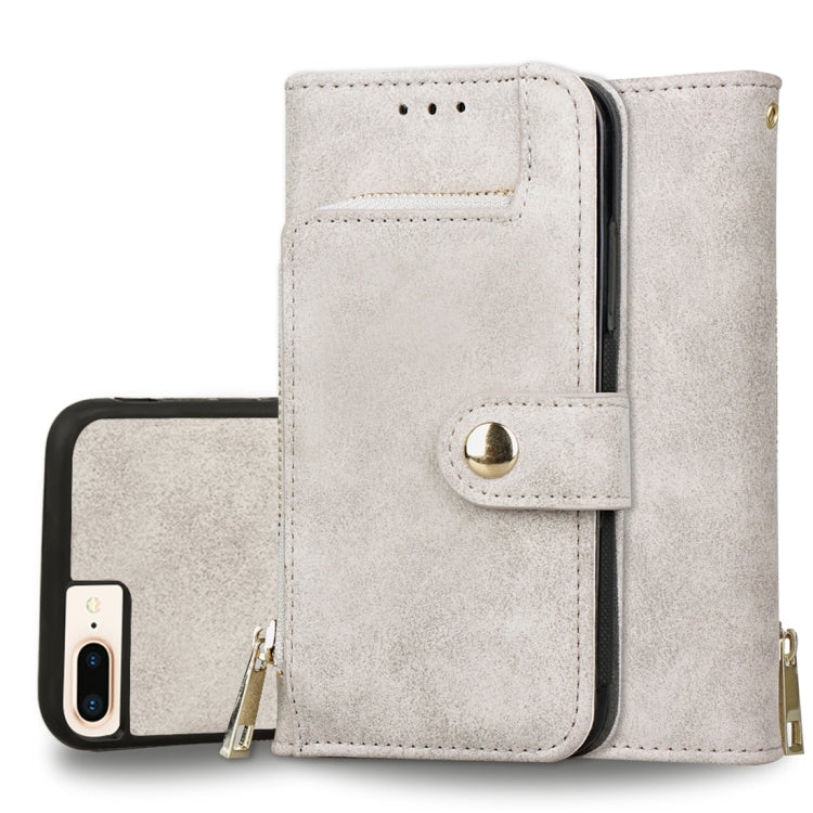 For iPhone 8 Plus & 7 Plus & 6 Plus & 6s Plus Zipper Earphones Storage Magnetic Frosted Leather Case with Holder & Card Slots & Wallet