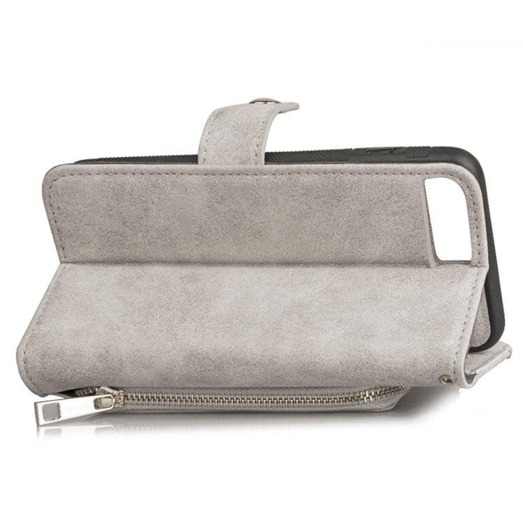 For iPhone 8 Plus & 7 Plus & 6 Plus & 6s Plus Zipper Earphones Storage Magnetic Frosted Leather Case with Holder & Card Slots & Wallet