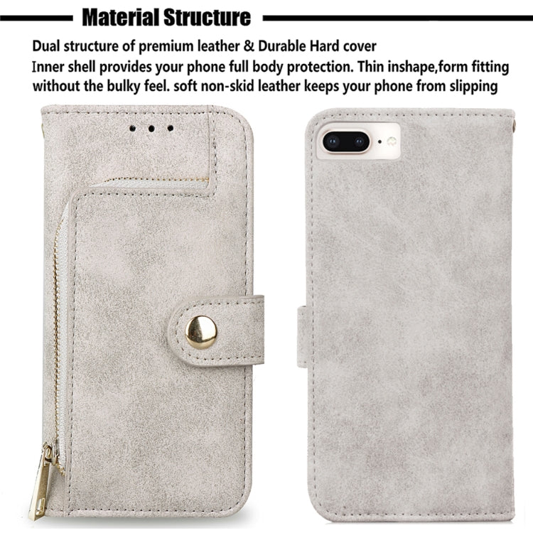For iPhone 8 Plus & 7 Plus & 6 Plus & 6s Plus Zipper Earphones Storage Magnetic Frosted Leather Case with Holder & Card Slots & Wallet