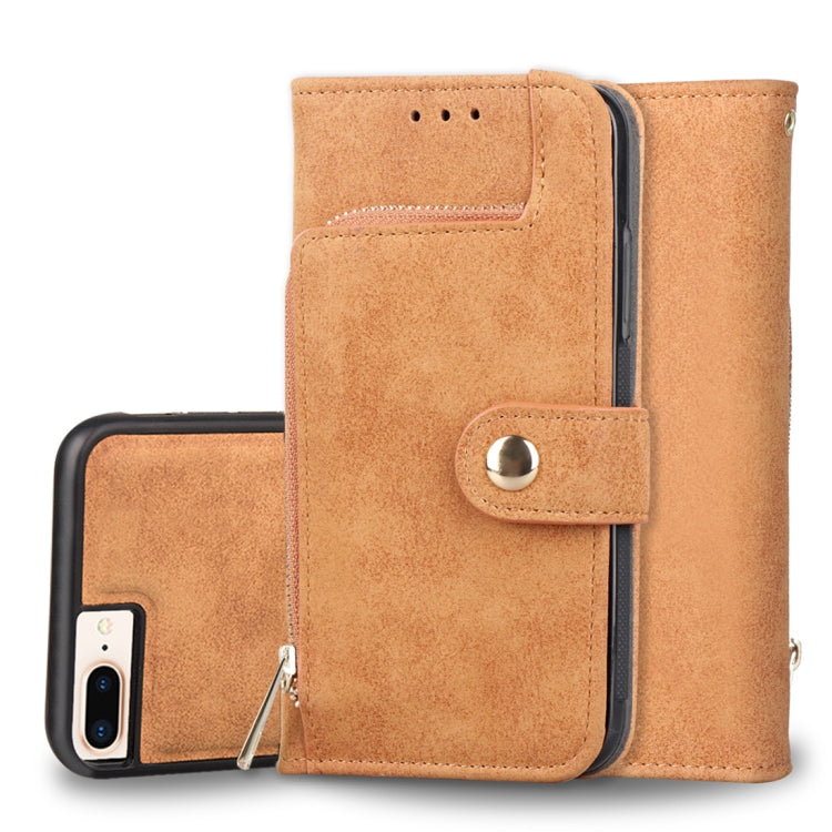 For iPhone 8 Plus & 7 Plus & 6 Plus & 6s Plus Zipper Earphones Storage Magnetic Frosted Leather Case with Holder & Card Slots & Wallet