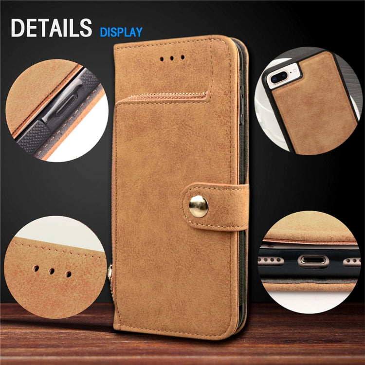 For iPhone 8 Plus & 7 Plus & 6 Plus & 6s Plus Zipper Earphones Storage Magnetic Frosted Leather Case with Holder & Card Slots & Wallet