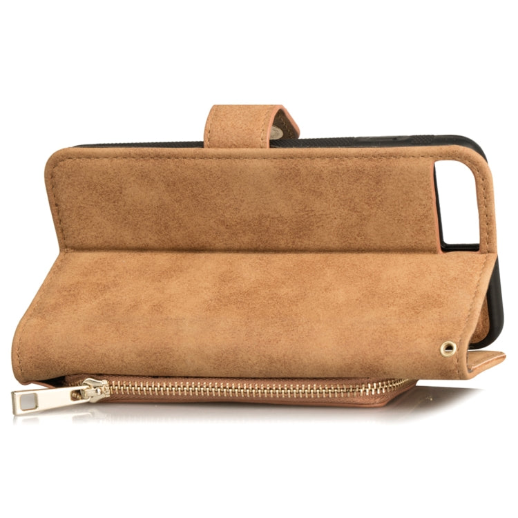 For iPhone 8 Plus & 7 Plus & 6 Plus & 6s Plus Zipper Earphones Storage Magnetic Frosted Leather Case with Holder & Card Slots & Wallet