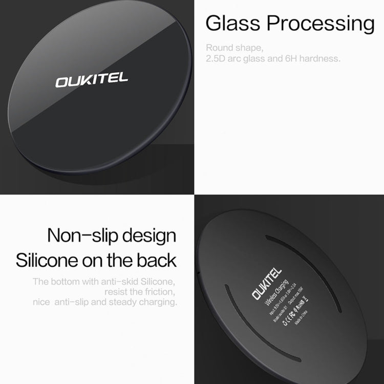 OUKITEL 10W Fast Charging Qi Wireless Charger Pad with Indicator Light, For iPhone, Galaxy, Huawei, Xiaomi, LG, HTC and Other QI Standard Smart Phones
