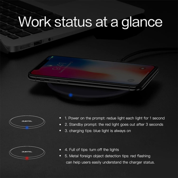 OUKITEL 10W Fast Charging Qi Wireless Charger Pad with Indicator Light, For iPhone, Galaxy, Huawei, Xiaomi, LG, HTC and Other QI Standard Smart Phones