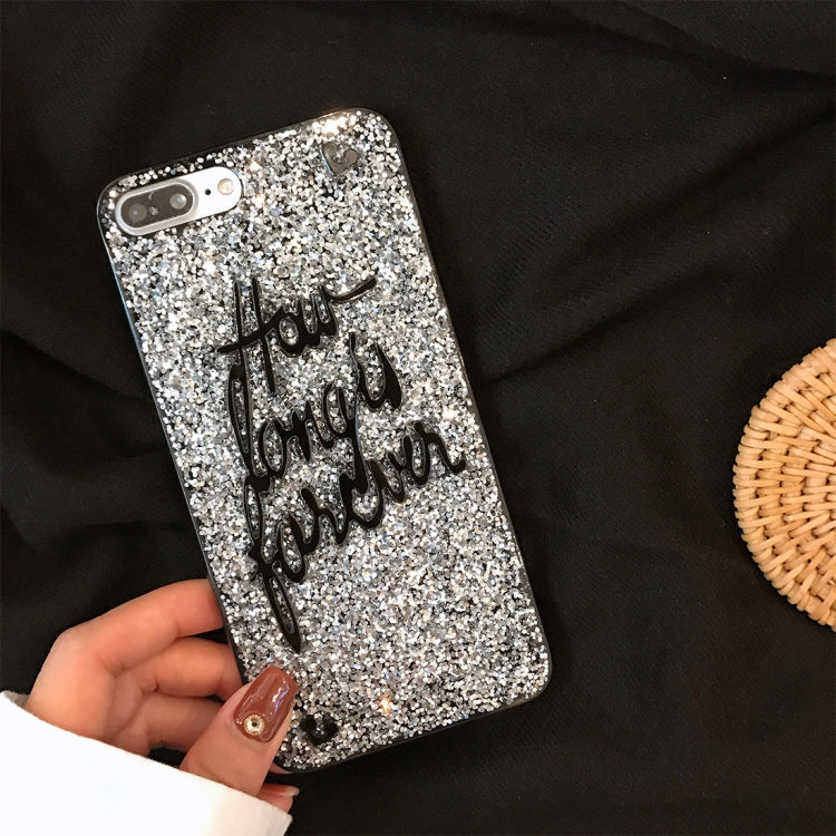 For iPhone 8 Plus & 7 Plus Fashion Letter Pattern Sequin Protective Back Cover Case(Silver)