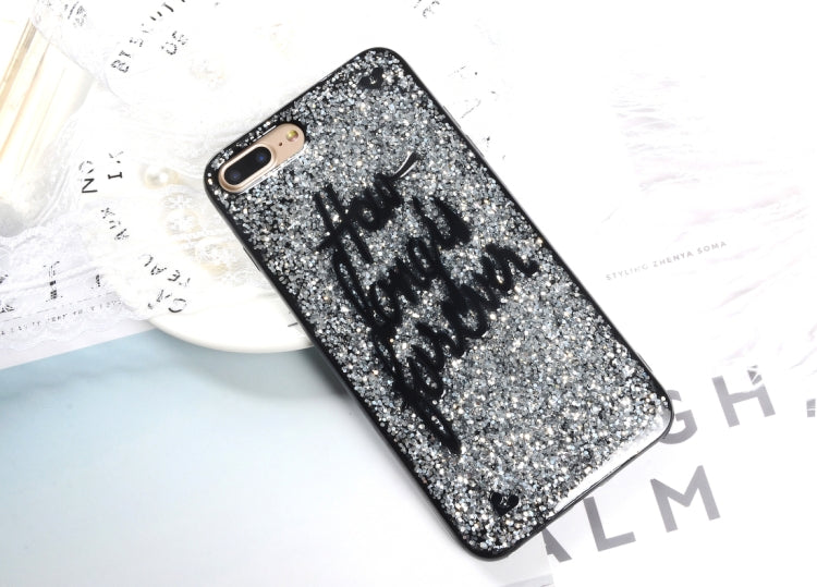 For iPhone 8 Plus & 7 Plus Fashion Letter Pattern Sequin Protective Back Cover Case(Silver)