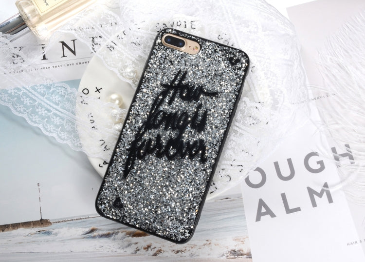 For iPhone 8 Plus & 7 Plus Fashion Letter Pattern Sequin Protective Back Cover Case(Silver)