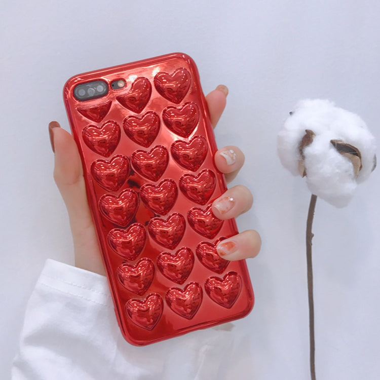 For iPhone 8 Plus & 7 Plus Fashion Electroplating Loving Heart Pattern Protective Back Cover Case(Red)