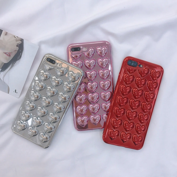 For iPhone 8 Plus & 7 Plus Fashion Electroplating Loving Heart Pattern Protective Back Cover Case(Red)