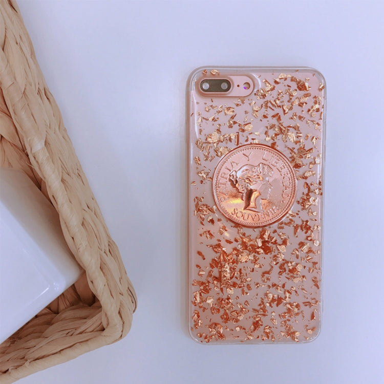 For iPhone 8 Plus & 7 Plus Fashion Commemorative Coin Pattern TPU Protective Back Cover Case(Gold)